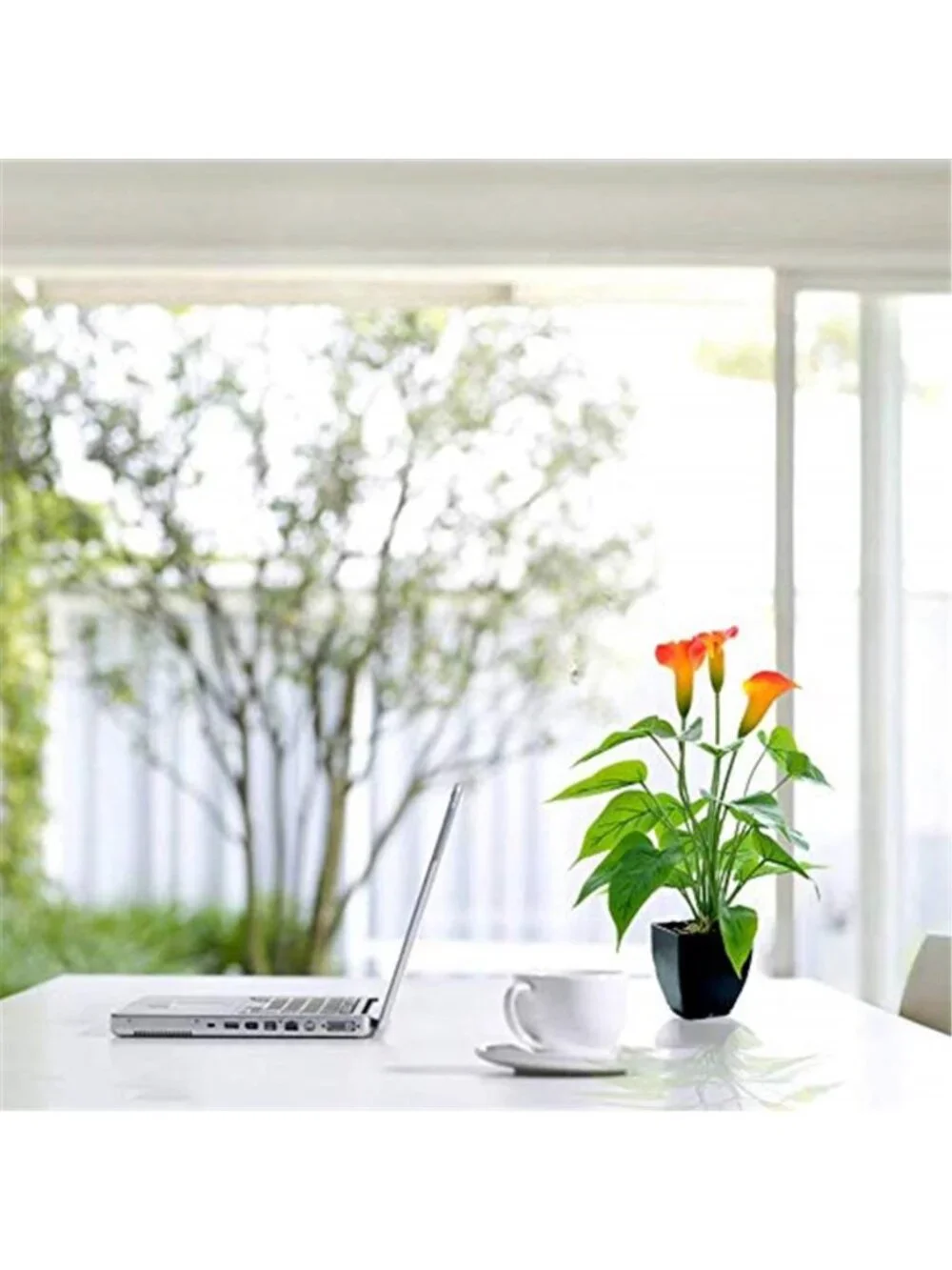 Artificial calla lily potted plant orange faux flower home office decor